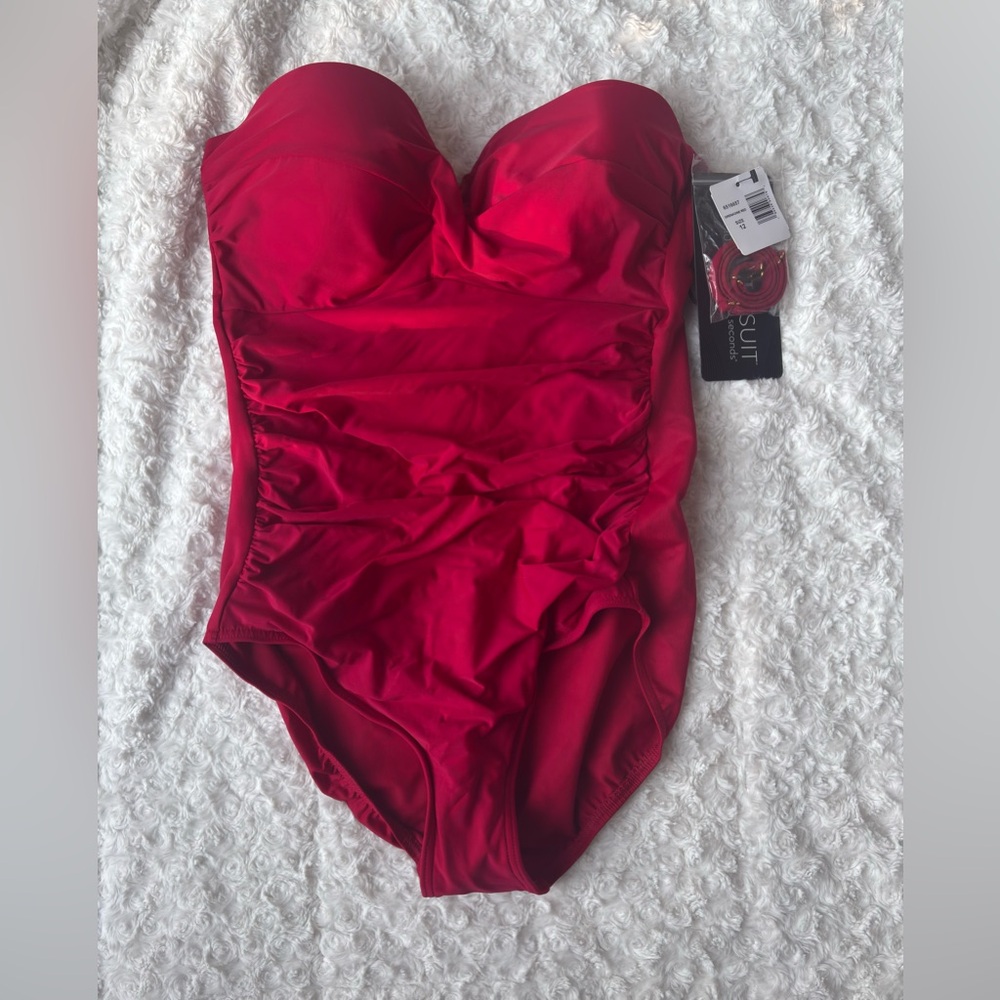 NWT—Miraclesuit Bold Red Bandeau One Piece Swimsuit